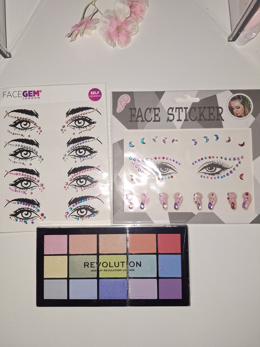 Revolution Pastel Rainbow Eyeshadow Palette with Pink Face Gems